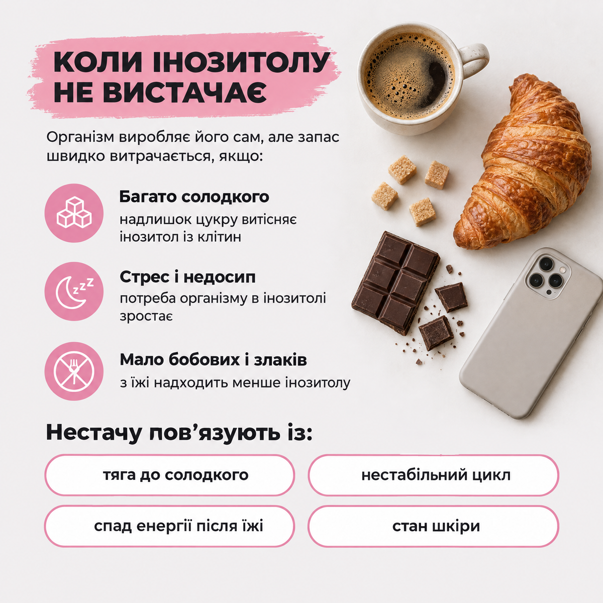 Коли інозитолу не вистачає: багато солодкого, стрес, мало бобових і злаків